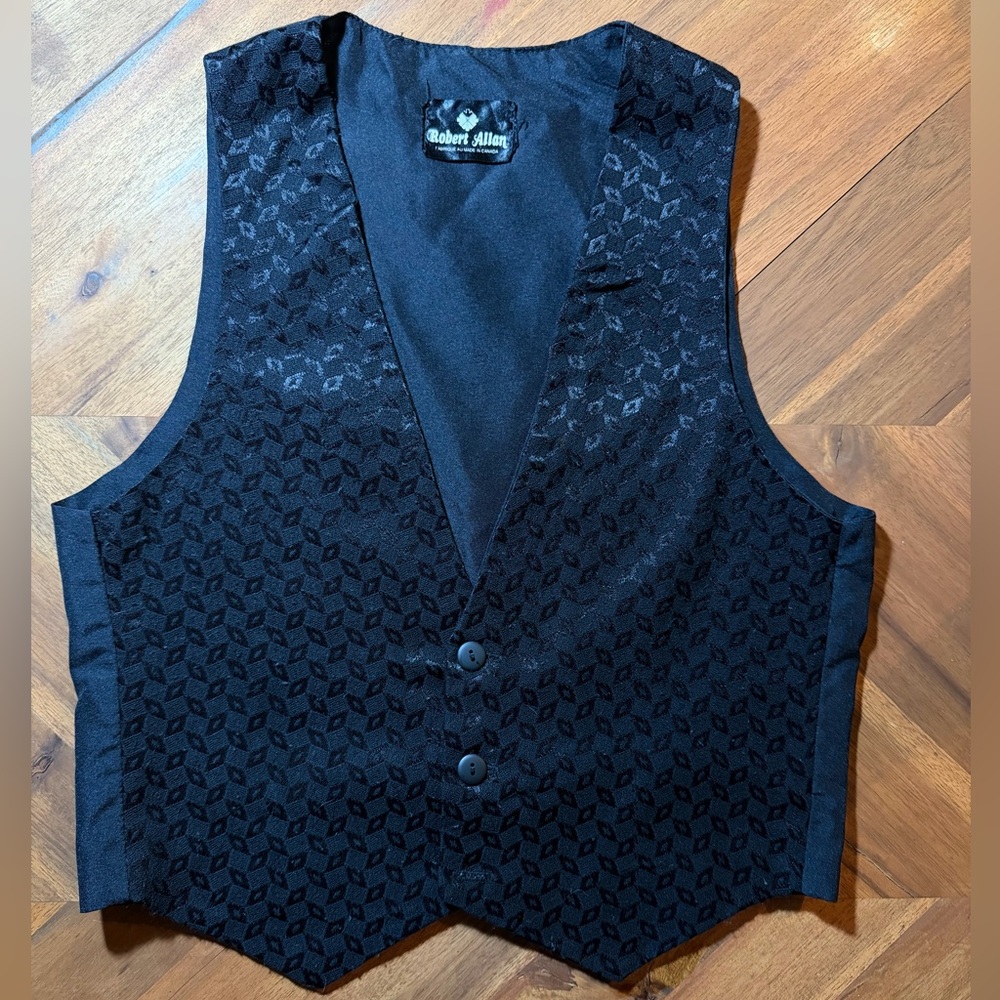 Vintage Robert Allan Vest • Made in Canada • Textured Black Waistcoat • Unisex